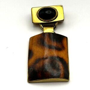 Vintage Luisa Conti Italy Statement Brooch Gold Tone Black Cabochon Animal Print